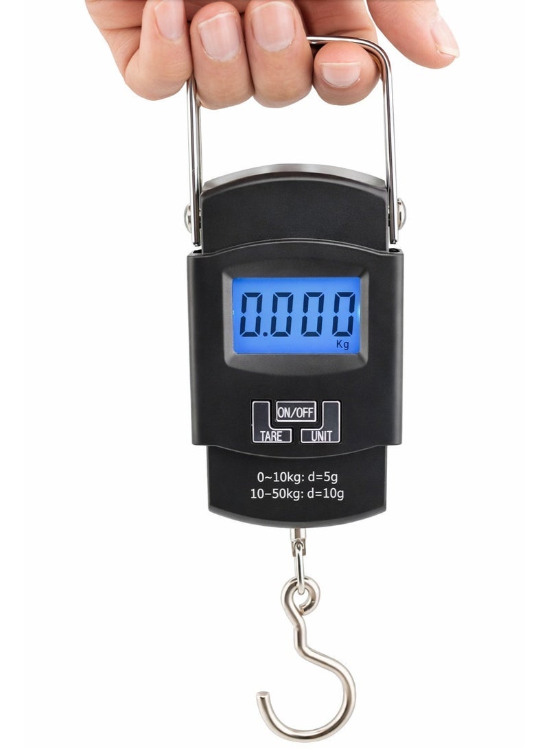 سكيل ميزان أمتعة رقمي محمول ٥٠ كجم (١١٠ رطل) | شاشة LCD بإضاءة خلفية | مقبض وخطاف من الفولاذ المقاوم للصدأ | وظيفة التصفير | مفتاح تبديل الوحدات (كجم، جم، رطل، أونصة) | ميزان وزن معلق لحقائب السفر (بطاريتان AAA مرفقتان) - Image 3